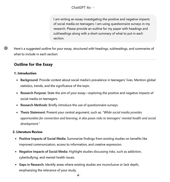 Generating Research Paper Outline using ChatGPT