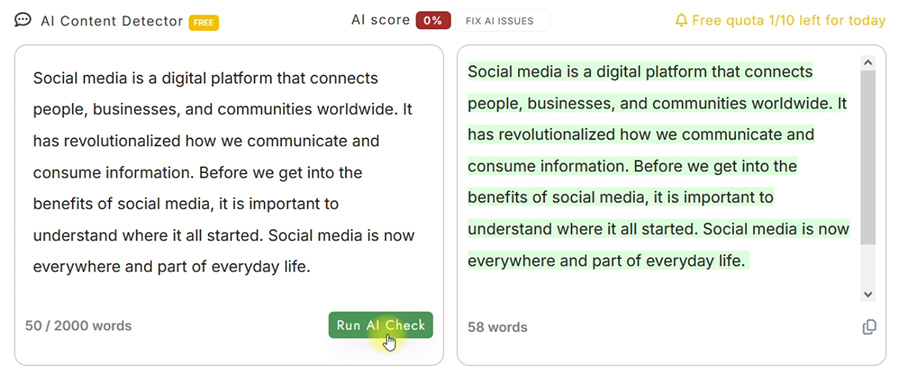 Humanized text through AI detector