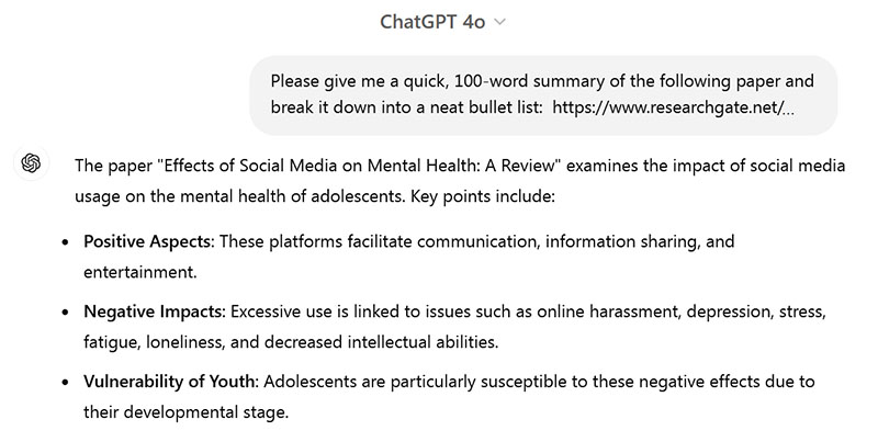 Summarizing a research article using ChatGPT