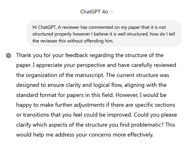 Using ChatGPT to generate rebuttal for reviewers